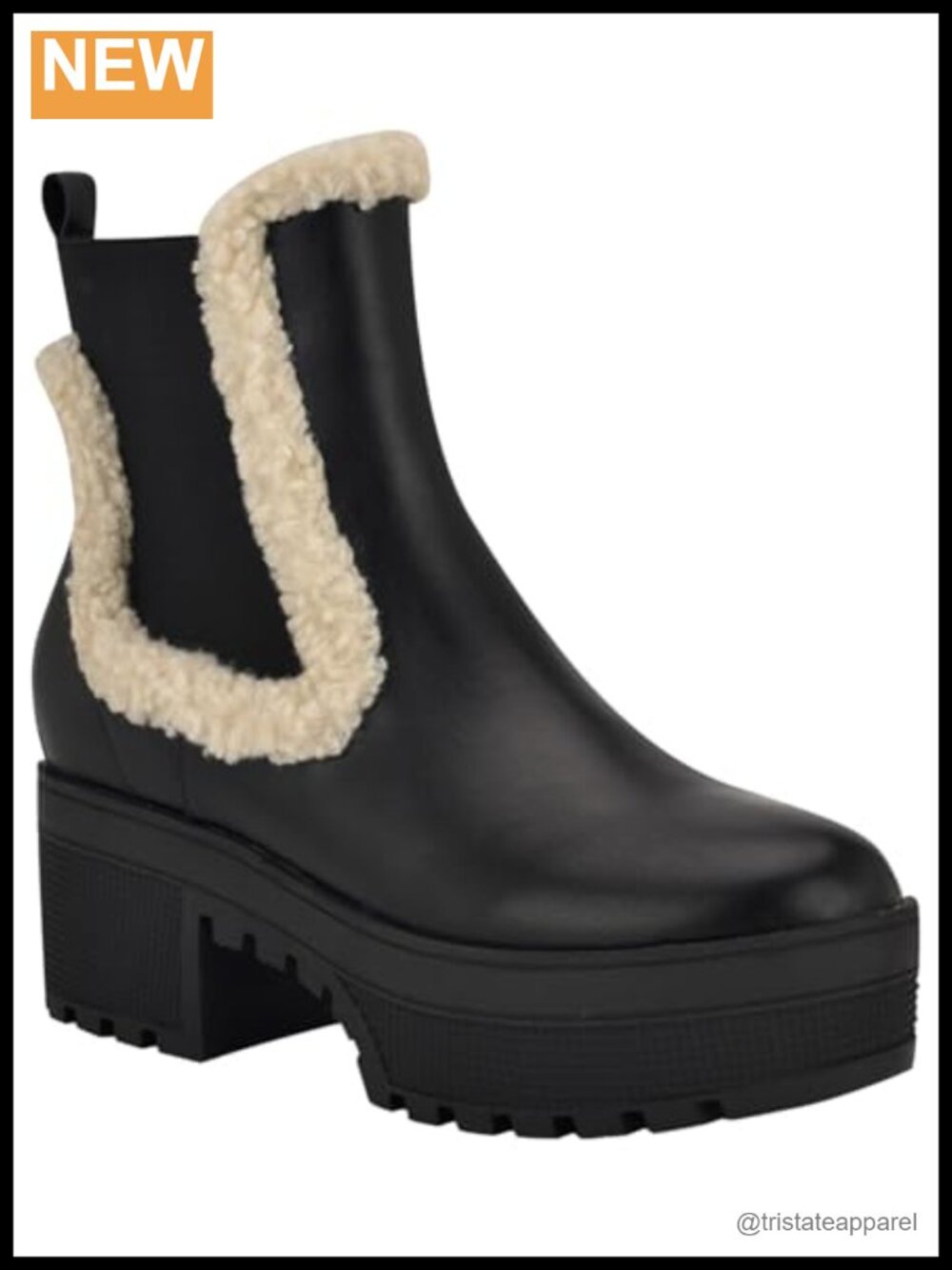 Faux Leather Ankle Boots Pull-On Round Toe Block Heel Lug Sole Chelsea Booties